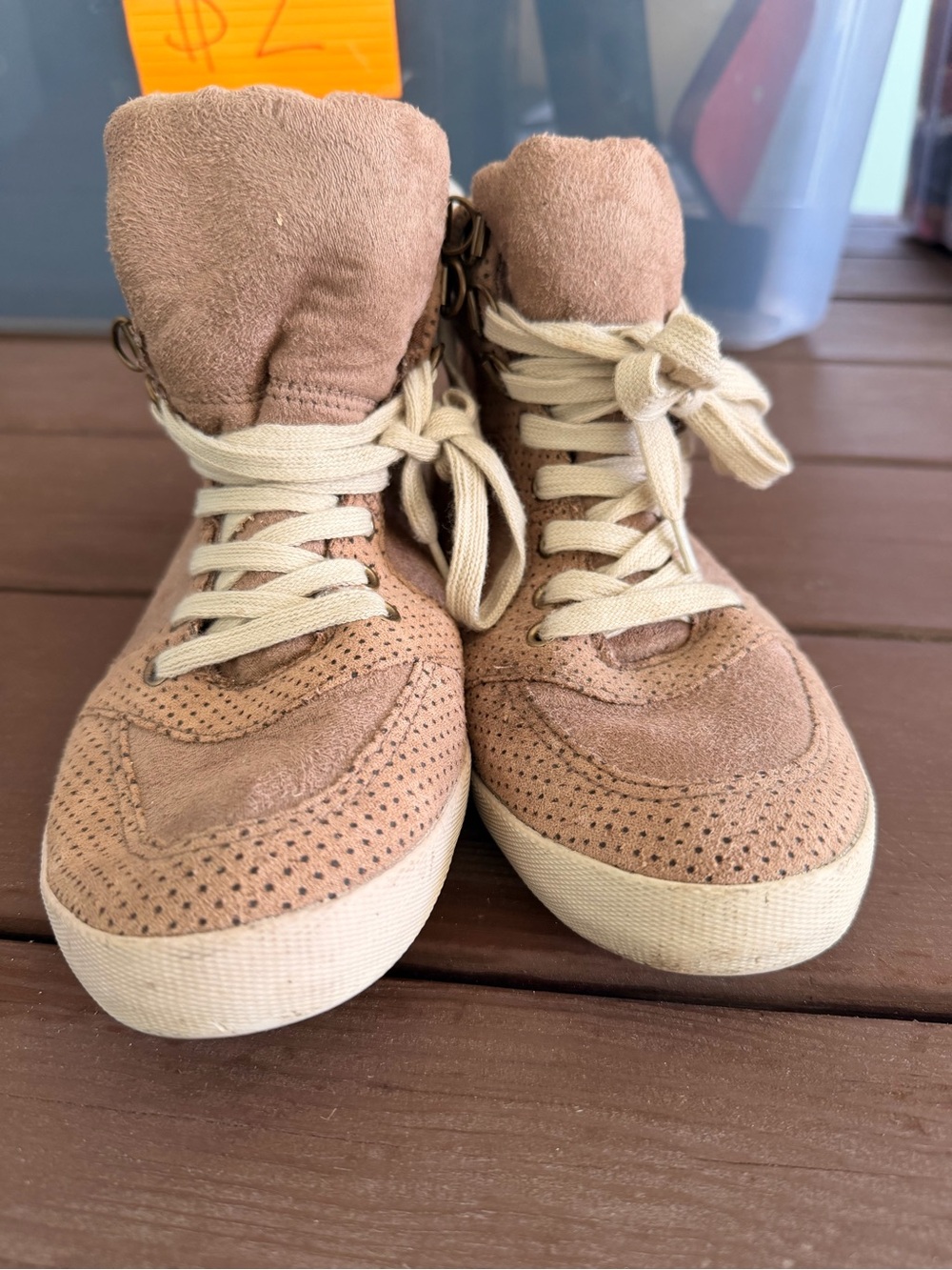 Divided Kids High-Top Sneakers in Tan Suede with Cream Laces